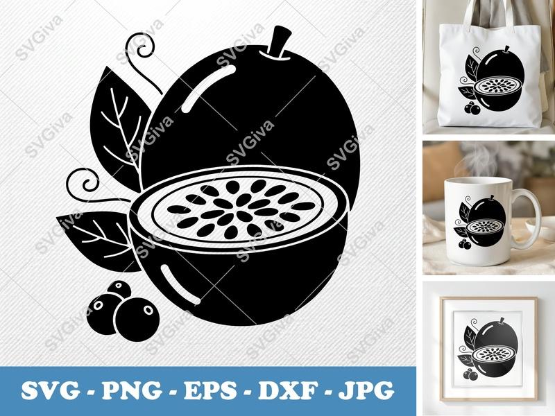 Passion Fruit SVG | Whole & Half Fruit, Leaves, Berries | PNG EPS DXF Cut File for Cricut Silhouette