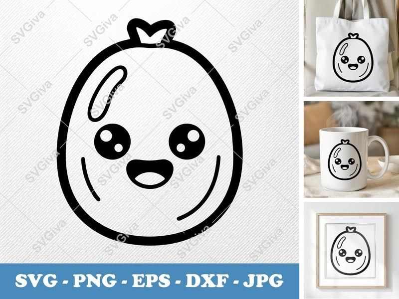 Passion Fruit with Smiling Face SVG | Puffy Soft Kawaii | PNG DXF EPS | Cricut Silhouette Cut File