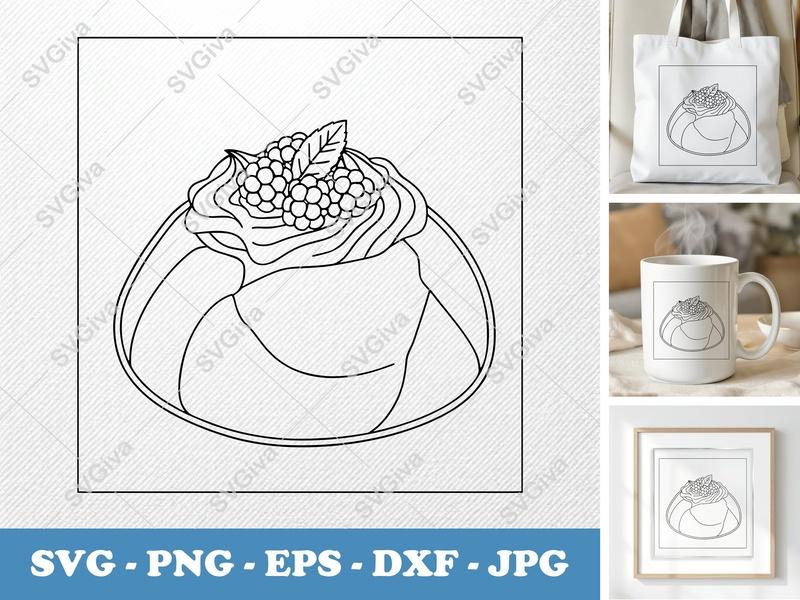 Pavlova Fresh SVG | Double-Outline Minimalist Dessert Cut File | PNG DXF EPS | Cricut Silhouette Kitchen Decor