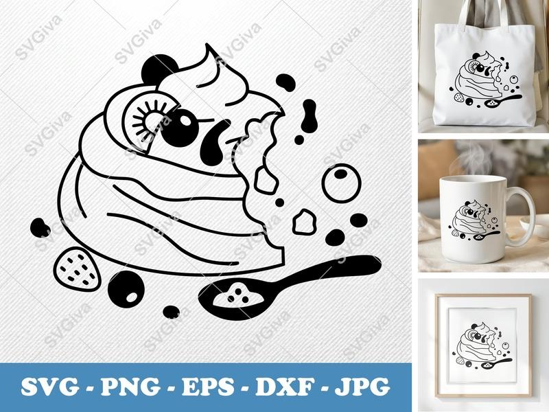 Pavlova SVG, Dessert Cut File, Modern Sweet Treat, Kiwi Berry Food PNG EPS DXF for Cricut & Silhouette