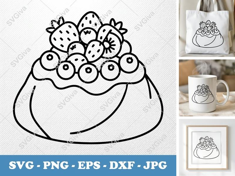 Pavlova SVG Minimalist Line Art | Cake Dessert Cut File | Bold Contour PNG DXF EPS for Cricut Silhouette