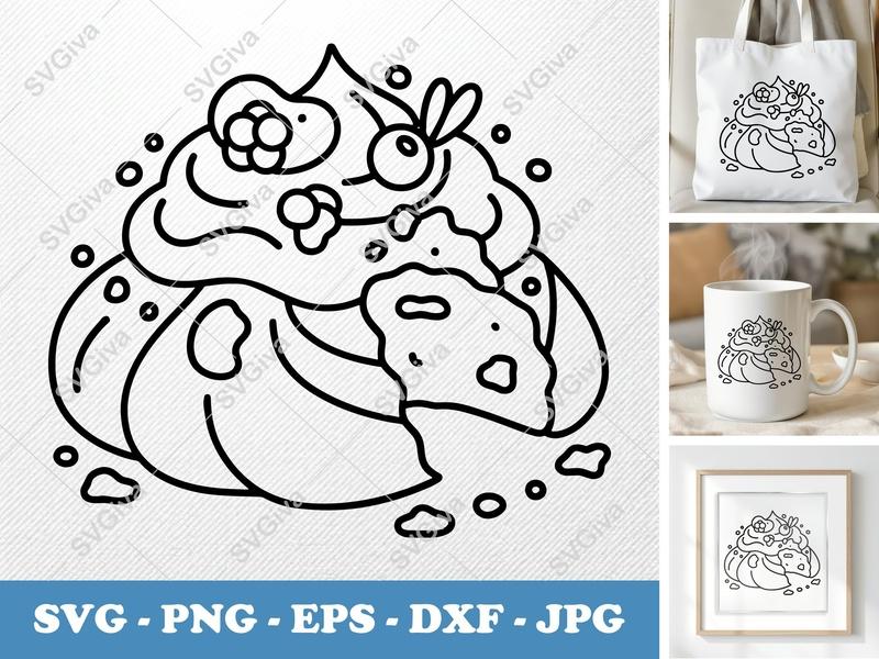 Pavlova SVG | Modern Clean Dessert Clipart, Berry Outline | PNG EPS DXF for Cricut, Silhouette | Sweet Treat Vector