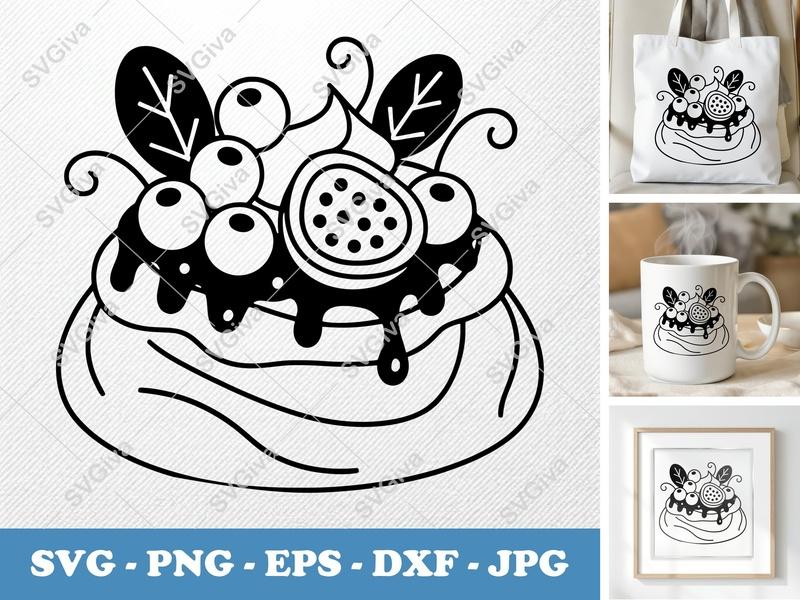 Pavlova SVG, Modern Dessert Cut File, Berries & Passion Fruit, PNG EPS DXF for Cricut Silhouette, Sweet Treat Vector