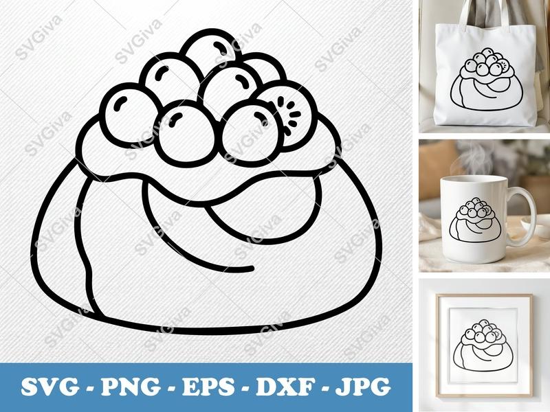 Pavlova SVG, Modern Dessert Cut File, Food Outline Clipart with Berries & Kiwi | PNG EPS DXF for Cricut & Silhouette
