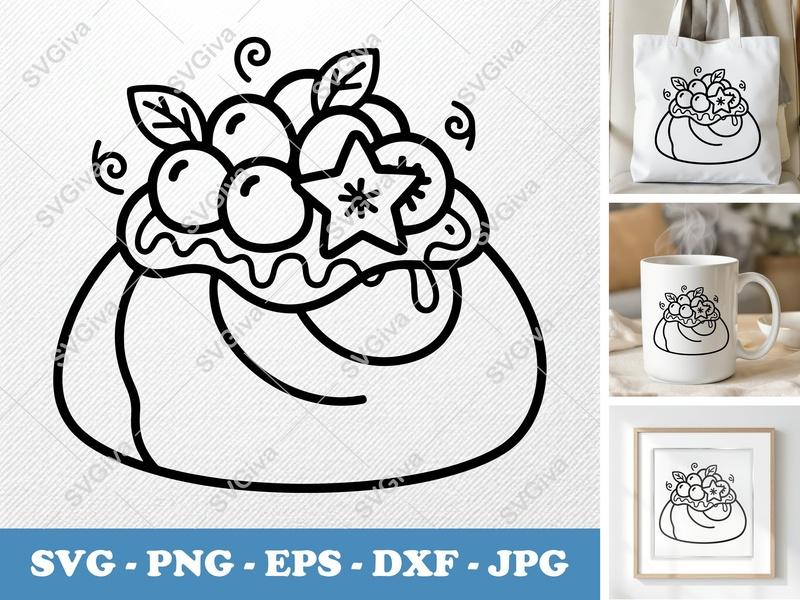 Pavlova SVG | Modern Dessert Cut File with Fruit & Star | PNG EPS DXF for Cricut & Silhouette | Sweet Treat Design