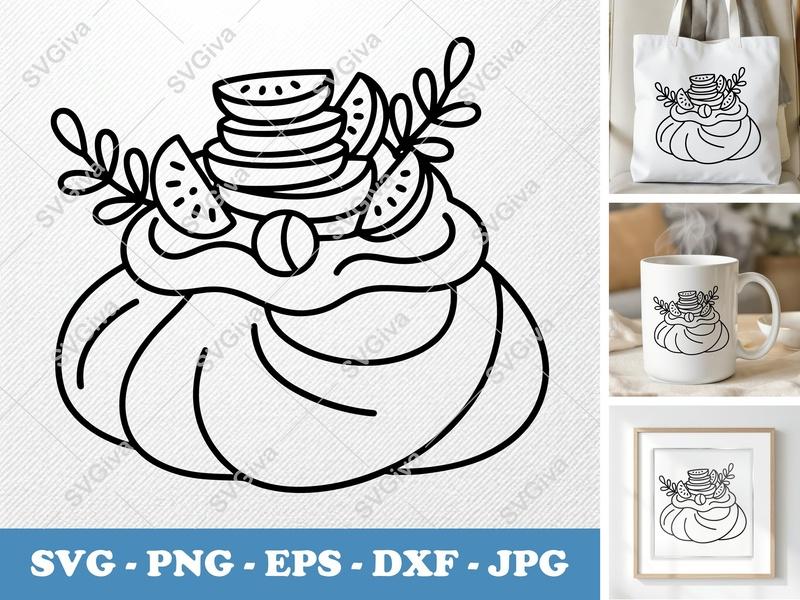 Pavlova SVG | Modern Dessert Line Art | Fruit & Cream Meringue | PNG EPS DXF | Cricut Silhouette Cut File