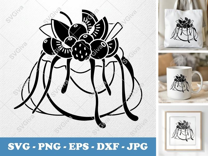 Pavlova SVG, Modern Fruit Dessert Cut File, Cake Clipart, PNG EPS DXF for Cricut, Silhouette, Bakery Art