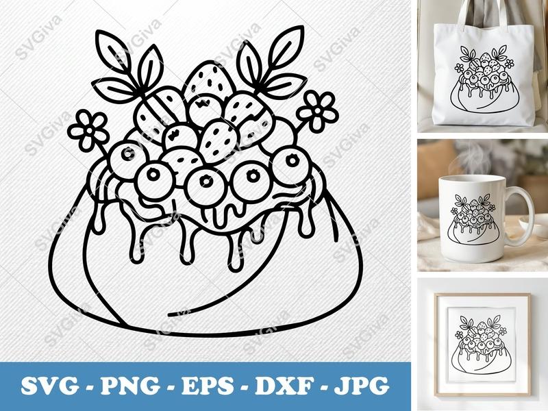 Pavlova with Garnish SVG | Bold Contour Modern Cut File | PNG DXF EPS for Cricut & Silhouette