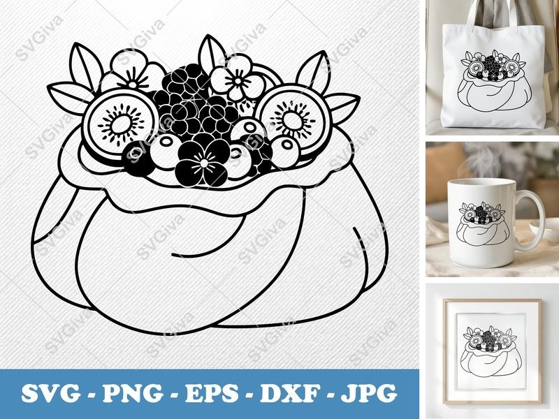 Pavlova with Garnish SVG | Friendly Bean-Shaped Cut File | PNG DXF EPS for Cricut Silhouette