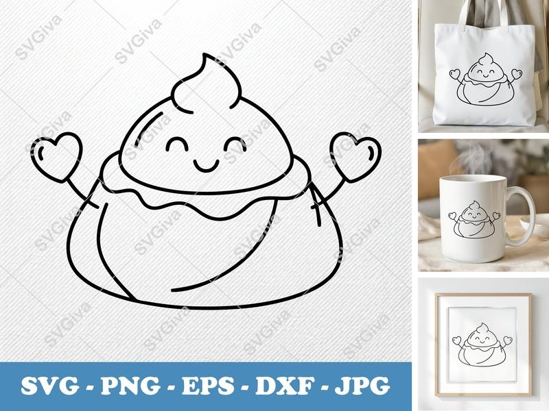 Pavlova with Smiling Face SVG | Minimalist Character Design | Bold Outline | PNG DXF EPS | Cricut Silhouette Cut File