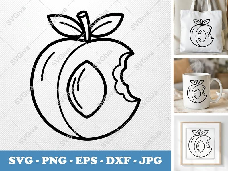 Peach Partially Eaten SVG | Friendly Outline Vector | Rounded Bean-Shaped Design | PNG DXF EPS | Cricut Silhouette File