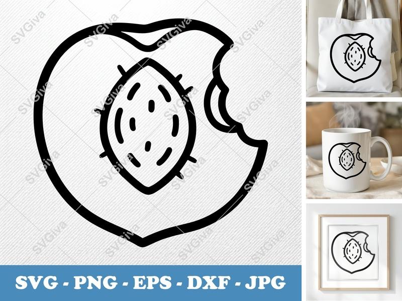 Peach Partially Eaten SVG | Puffy Soft Forms Cut File | Inflated Fruit PNG DXF EPS for Cricut Silhouette