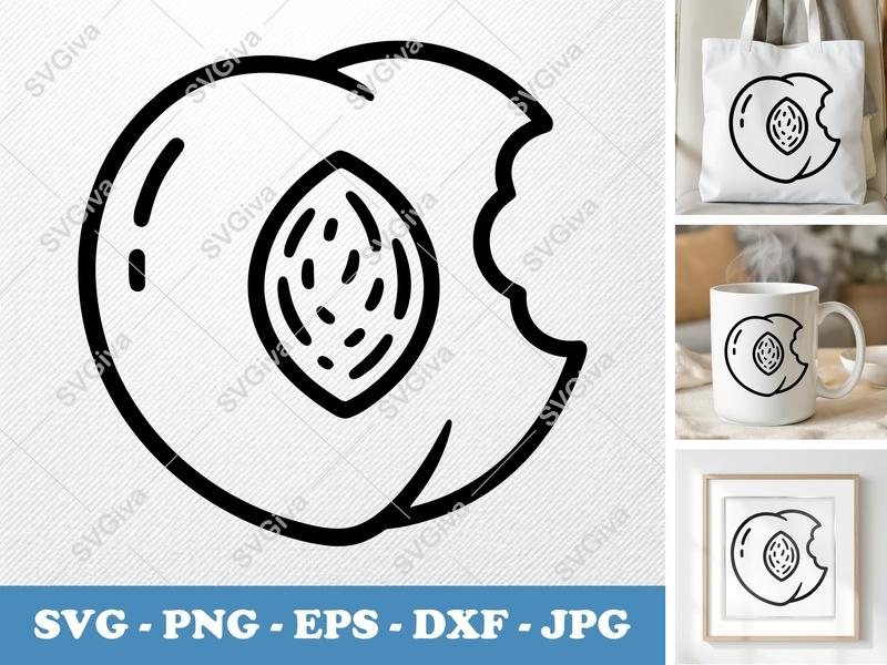 Peach SVG | Bitten Fruit Outline, Modern Clean Design, Digital Cut File for Cricut, Silhouette | PNG EPS DXF Vector Clipart