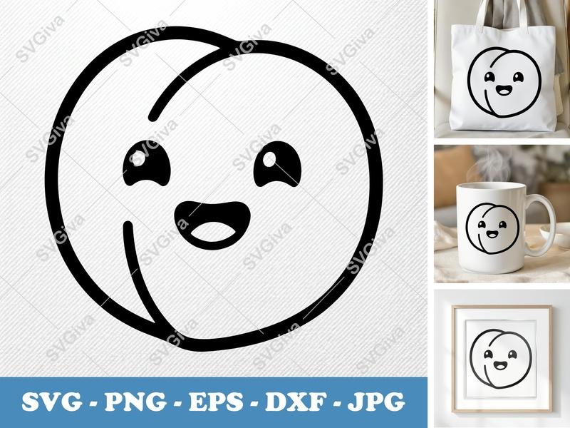 Peach SVG | Cute Kawaii Face Fruit Clipart | Happy Emoji Design for Cricut, Silhouette | PNG EPS DXF Cut File