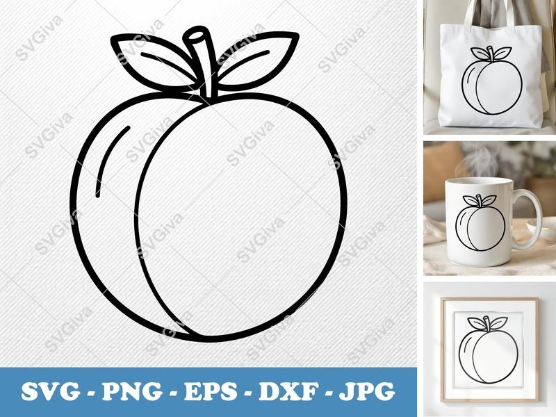 Peach SVG | Friendly Rounded Fruit Design | PNG DXF EPS | Cricut Silhouette File