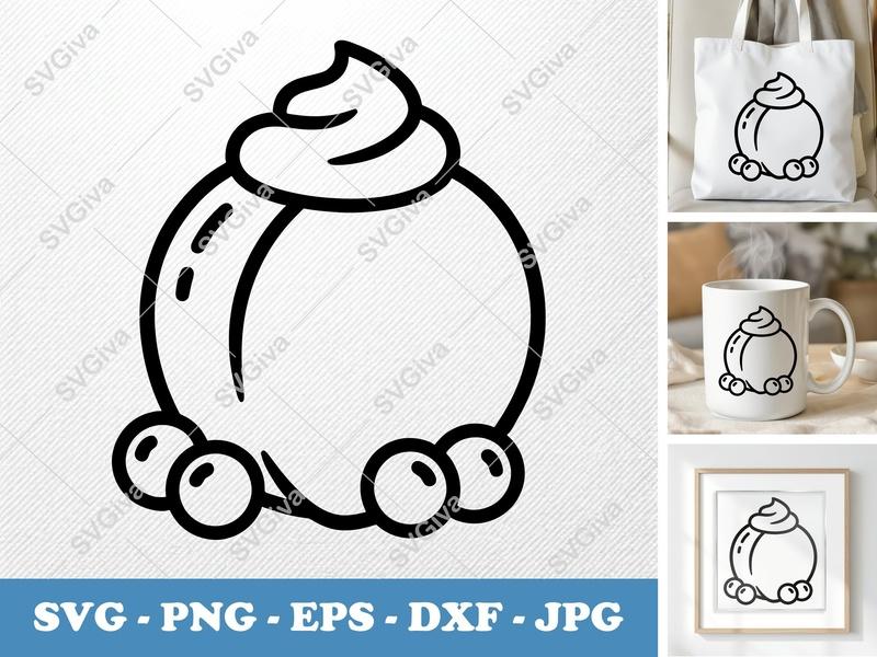 Peach SVG | Modern Clean Fruit with Cream & Berries | PNG EPS DXF | Cricut Silhouette Cut File