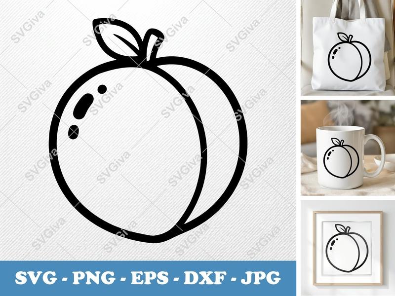 Peach SVG | Modern Fruit Clipart | Outline Design PNG EPS DXF for Cricut, Silhouette | Minimalist Food Graphic