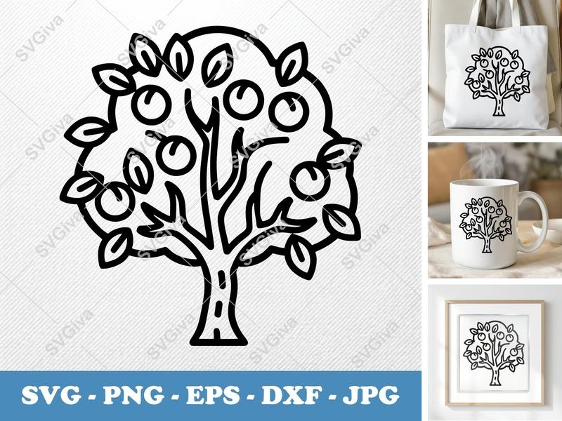 Peach Tree alone SVG, Bold Flat Shape Fruit Tree, Vintage 90s Cartoon Simple Design, PNG EPS DXF for Cricut Silhouette