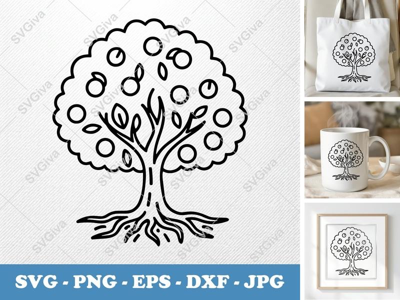 Peach Tree alone SVG Cut File, Fruit Tree Clipart, Bold Outline, Simple Design, PNG EPS DXF for Cricut, Silhouette