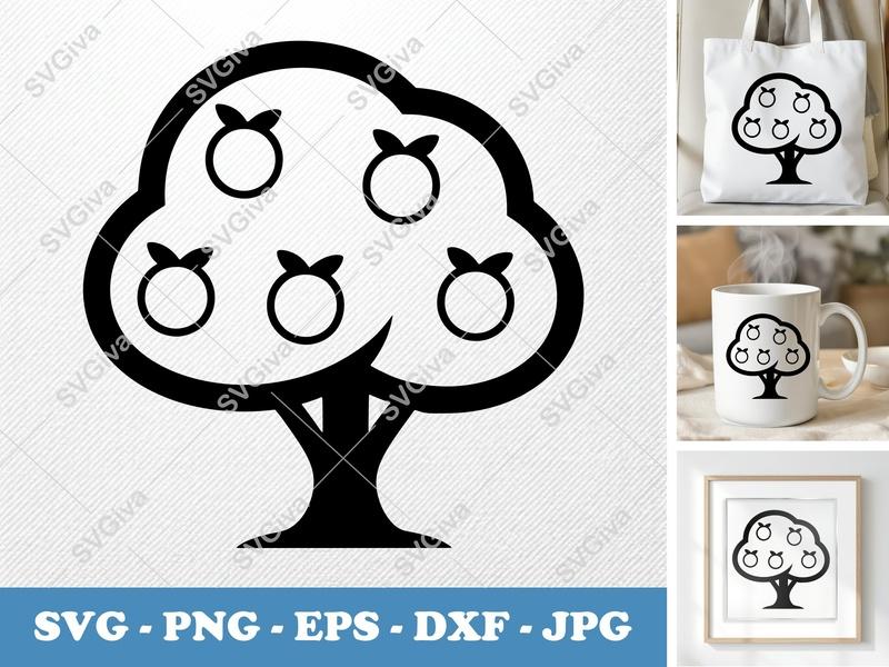 Peach Tree alone SVG Puffy Outline, Fruit Tree Clipart, Cricut Cut File, Silhouette, PNG EPS DXF Vector
