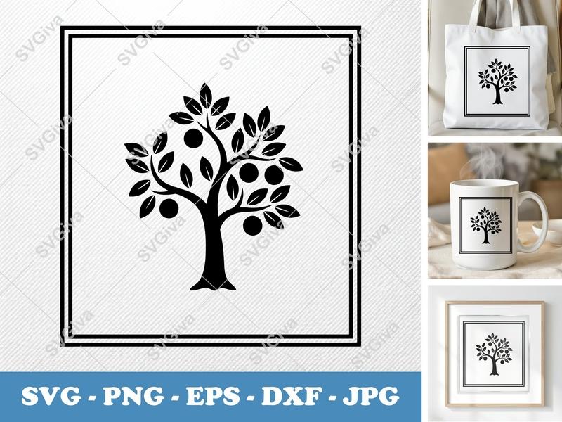 Peach Tree alone SVG | Solid Black Fill | Fruit Tree Clipart | PNG, EPS, DXF Cut File for Cricut & Silhouette