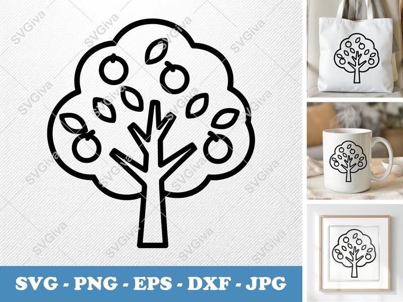Peach Tree classic svg icon | Bold Line Art, Fruit Tree, Nature | SVG PNG DXF EPS for Cricut Silhouette