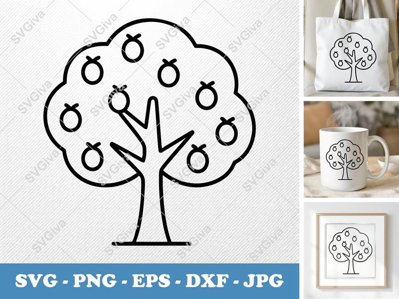 Peach Tree classic svg icon | Rounded Body Fruit Tree | Minimalist Outline | SVG PNG DXF EPS for Cricut & Silhouette