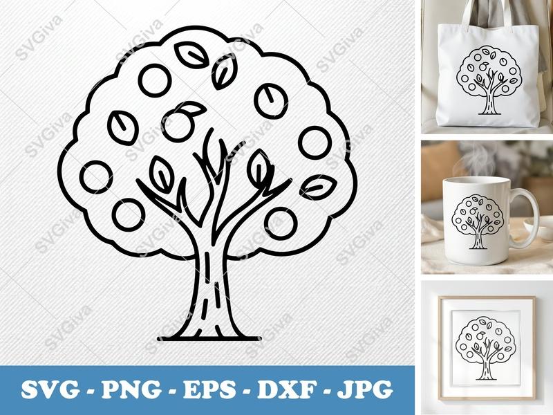 Peach Tree classic svg icon | Simple Bold Outline Cut File | Fruit Tree Clipart | SVG, PNG, EPS, DXF for Cricut & Silhouette