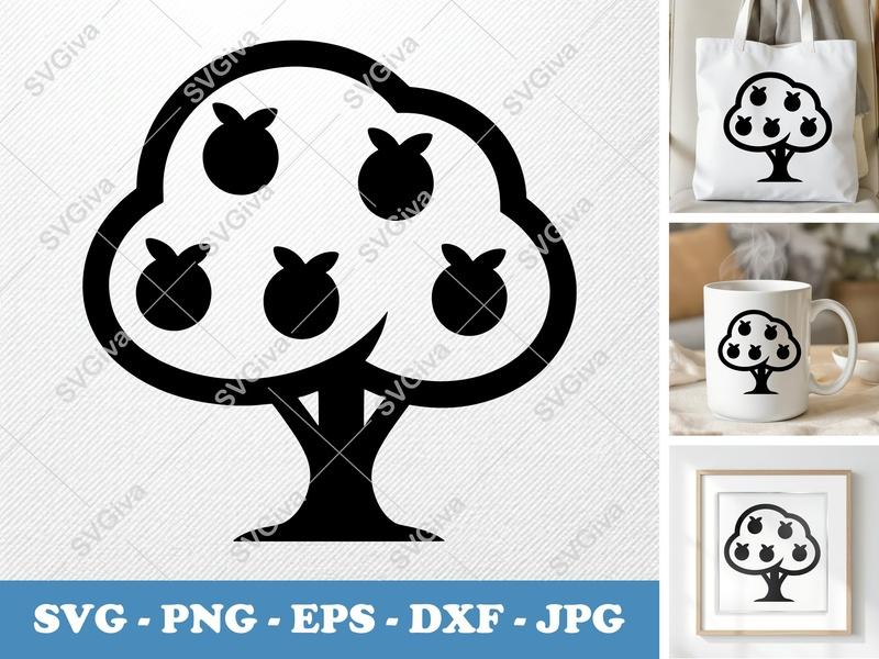 Peach Tree classic svg icon | Soft Puffy Outline Fruit Tree | SVG PNG EPS DXF for Cricut Silhouette
