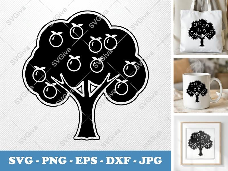 Peach Tree SVG, Modern Fruit Tree Cut File, Farmhouse Clipart PNG EPS DXF for Cricut, Silhouette, Vector Digital Download