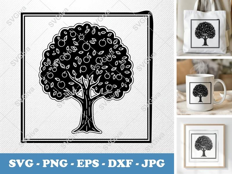 Peach Tree SVG | Modern Fruit Tree Cut File for Cricut, Silhouette | PNG, EPS, DXF | Orchard, Harvest, Farm