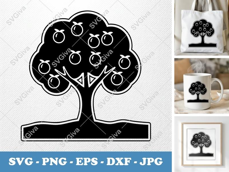 Peach Tree SVG | Modern Fruit Tree Cut File | PNG EPS DXF for Cricut & Silhouette | Orchard Farm Garden Design