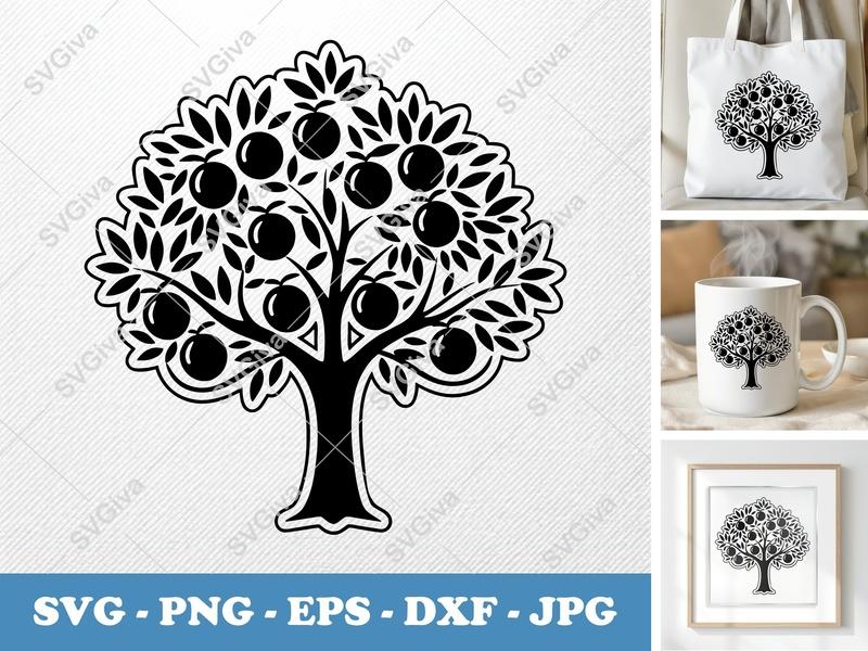 Peach Tree SVG | Modern Fruit Tree Cut File | PNG EPS DXF for Cricut & Silhouette | Orchard Farm Garden Digital Art
