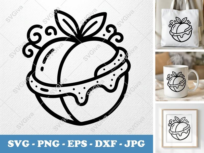 Peach with Garnish SVG | Puffy Soft Forms | PNG DXF EPS | Cricut Silhouette File