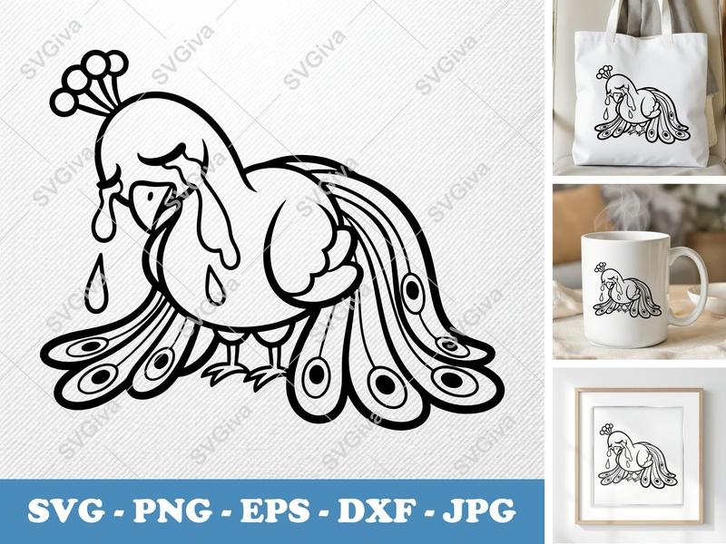Peacock Crying SVG | Cut File PNG DXF EPS Cricut Silhouette Design