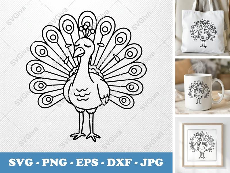 Peacock Crying SVG | Feathered Bird Cut File PNG DXF EPS Cricut Silhouette Design
