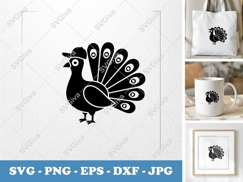 Peacock in a Cap SVG | Puffy Soft Shapes | Inflated Pillow-Soft Design | PNG DXF EPS | Cricut Silhouette File