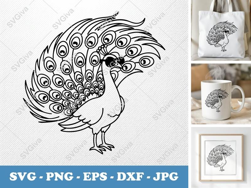 Peacock Wearing Sunglasses SVG | Bird Cut File PNG DXF EPS Cricut Silhouette