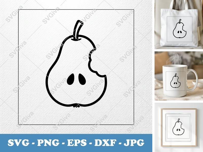 Pear Partially Eaten SVG | Friendly Bean-Shaped Cut File | PNG DXF EPS for Cricut Silhouette