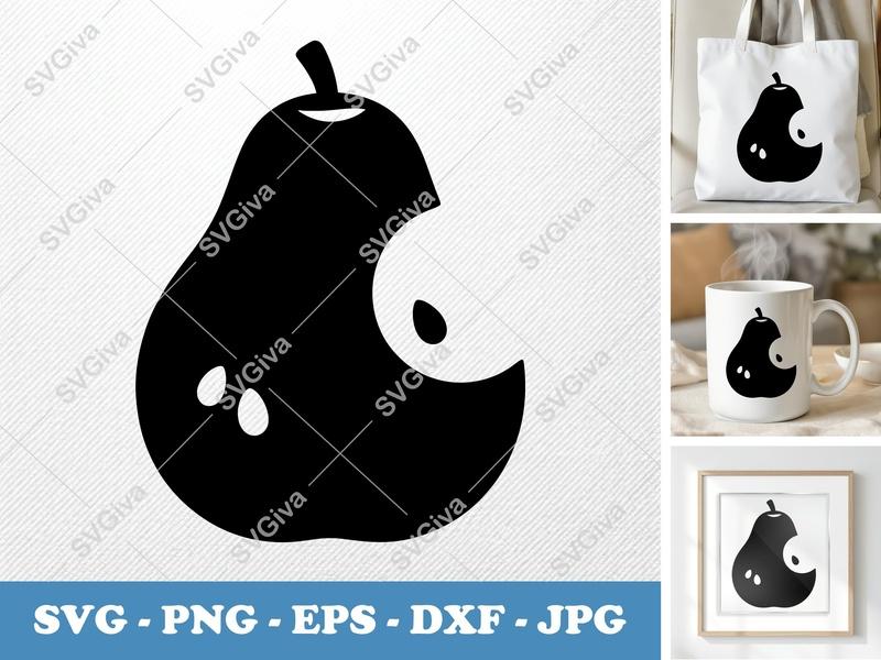 Pear Partially Eaten SVG PNG DXF EPS | Fruit Cut File for Cricut Silhouette | Kitchen Vector Art