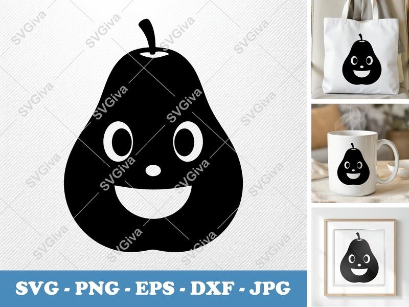 Pear Smiling Face SVG | Puffy Soft Forms | Cute Fruit PNG, DXF, EPS | Cricut Silhouette File