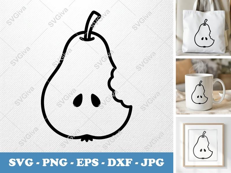 Pear SVG, Bitten Fruit Clipart, Modern Outline Design for Cricut | PNG EPS DXF | Silhouette Cut File, Food Icon