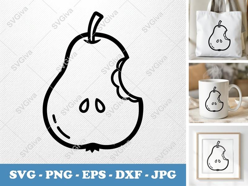 Pear SVG | Bitten Fruit Outline, Modern Clean Design - PNG EPS DXF for Cricut & Silhouette, Digital Download