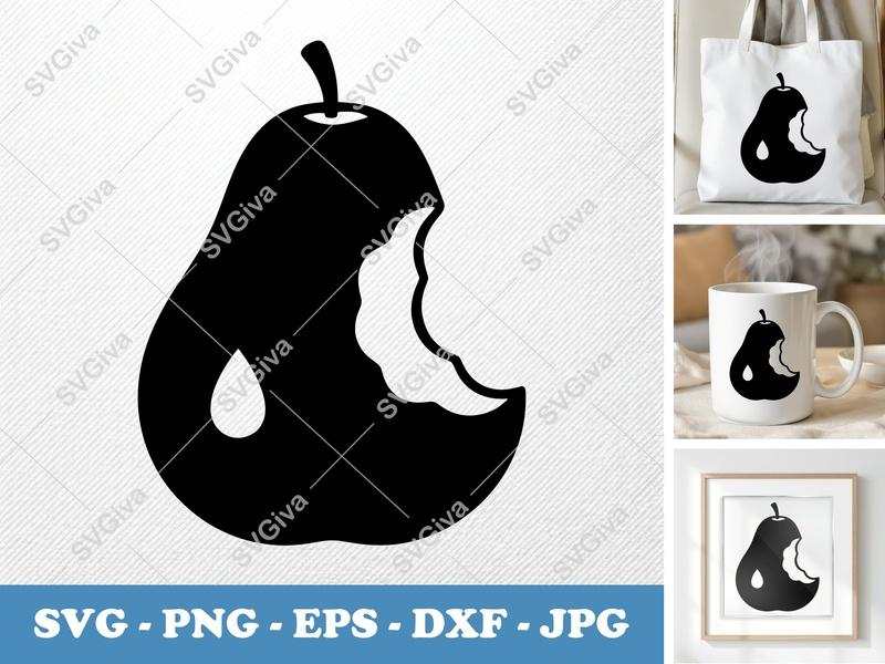 Pear SVG | Bitten Pear, Fruit Bite, Modern Clean Design | PNG EPS DXF for Cricut, Silhouette, Digital Download