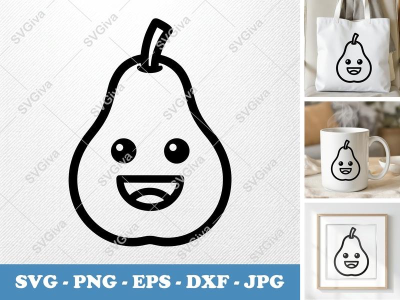 Pear SVG | Happy Face Fruit Cut File | Modern Clean Design | PNG EPS DXF for Cricut & Silhouette