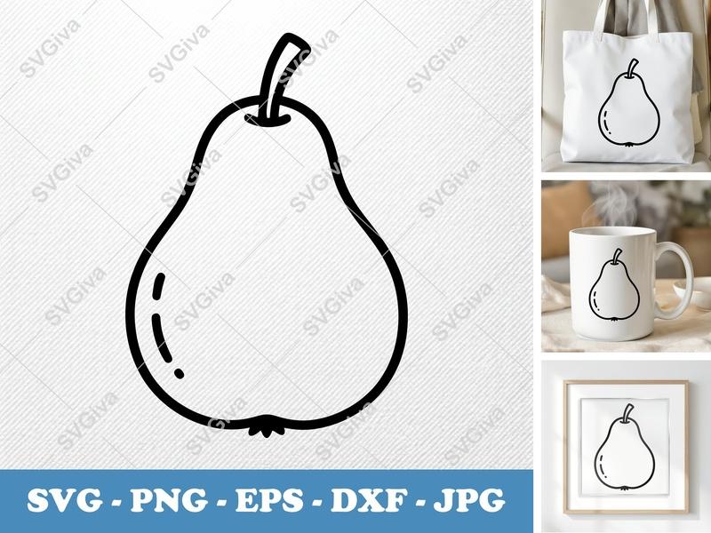 Pear SVG | Outline Fruit Line Art, Modern Clean Design, PNG EPS DXF for Cricut, Silhouette, Digital Download