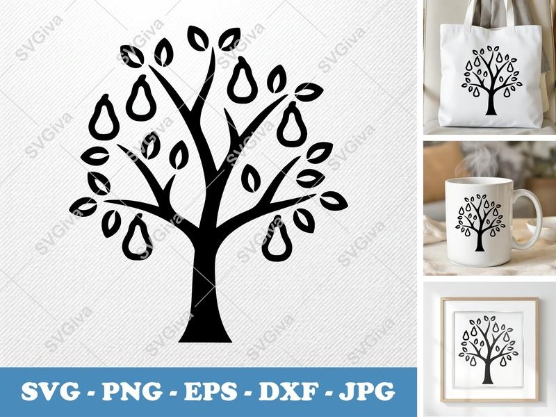 Pear Tree alone SVG, Bold Contour Pear Fruit Tree Cut File, Farmhouse Decor, PNG EPS DXF for Cricut, Silhouette