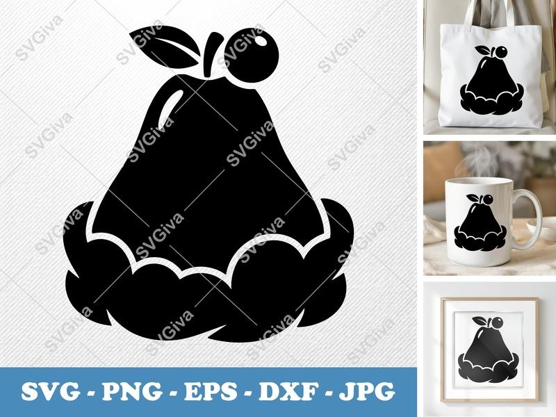 Pear with Garnish SVG | Puffy Soft Forms | Inflated Pillow Shapes | PNG DXF EPS | Cricut Silhouette File