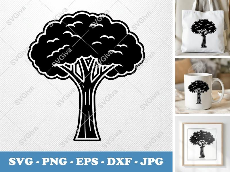 Pecan Tree alone SVG | Solid Black Fill Outline | PNG DXF EPS | Cricut Silhouette Cut File, Nature Icon, Tree Clipart
