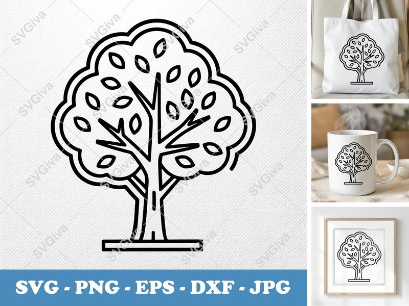 Pecan Tree classic svg icon | Double Outline Tree Cut File | SVG PNG EPS DXF for Cricut Silhouette | Nature Clipart Vector